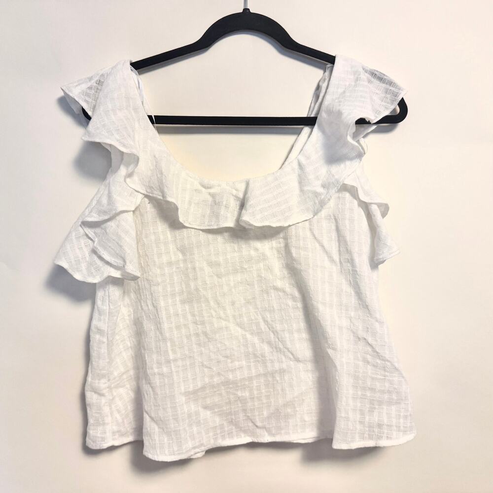 Lulu's Boho Cottagecore Ruffled Tank Top Cotton White Small